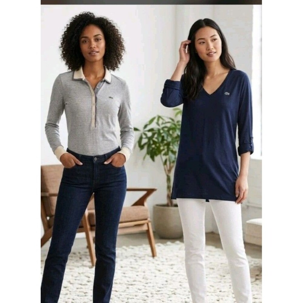 Lot Of 2 Lacoste Women's Shirts Size 40 US M Gray/Black Modal/Cotton Logo